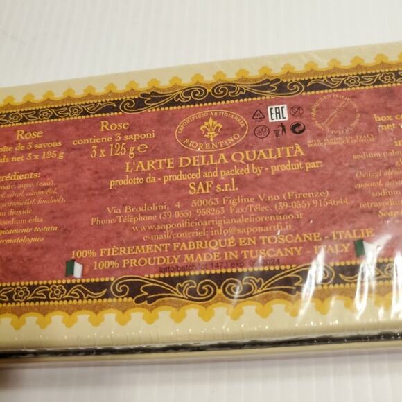 New Saponificio Artigianale Fiorentino Italy Boxed Soap 3 x 4.4oz Rose Scented - Picture 8 of 10